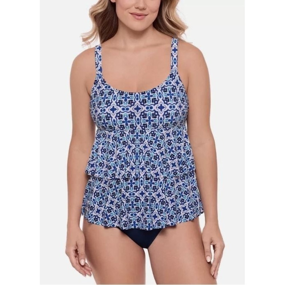 Swim Solutions Women's‎ High-Low Double-Tier One-Piece Swimsuit in Blue Size 8